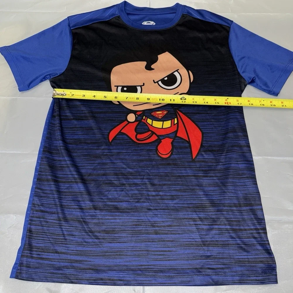 Superman Graphic Tee S Polyester‎ Superhero Chibi Activewear Blue Black Shirt